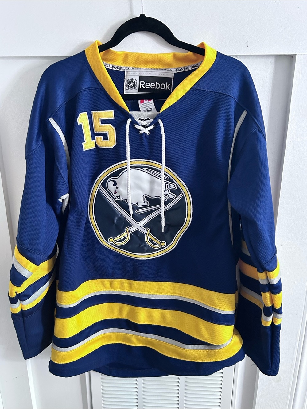 Reebok CCM Buffalo Sabres Navy and Yellow Hockey Jersey #15